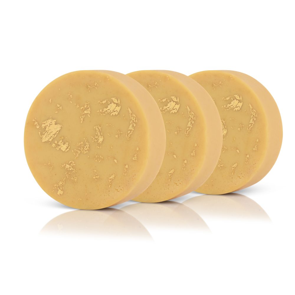 Pack of 3 Radiance Turmeric Gold Foil Soap bars — bundled value pack of Lakū's flagship glow bar.
