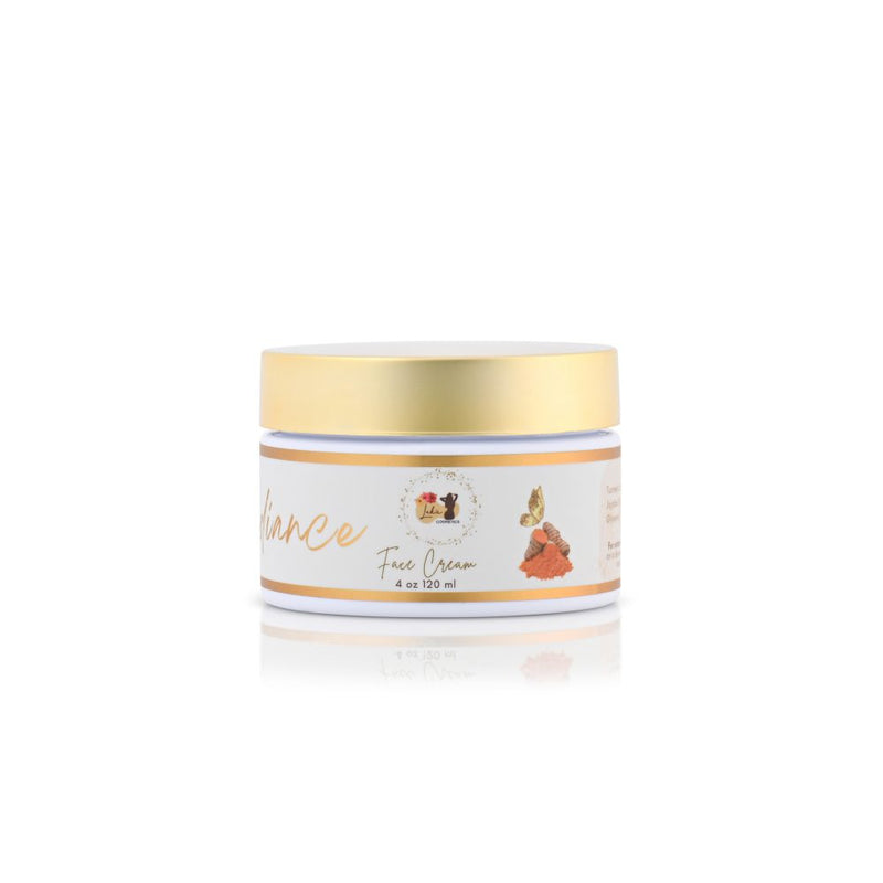Radiance Turmeric Face Cream 4 oz / 120 ml — gentle daily moisturizer with turmeric, rose water, aloe, and shea butter for melanin-rich skin.