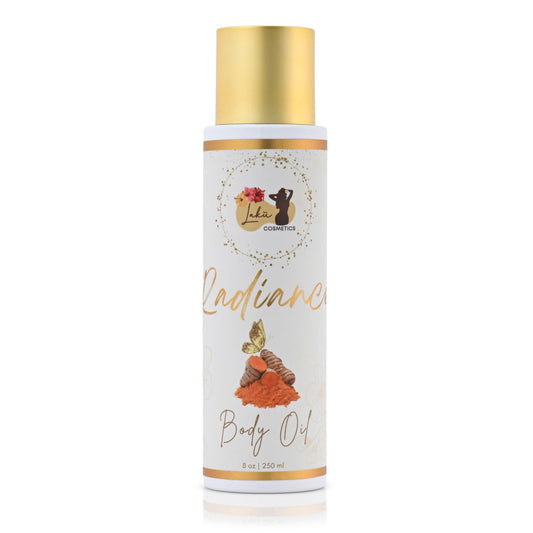 Lakū Radiance Turmeric Body Oil 4 oz / 120 ml — packshot of the gold-capped bottle on white.