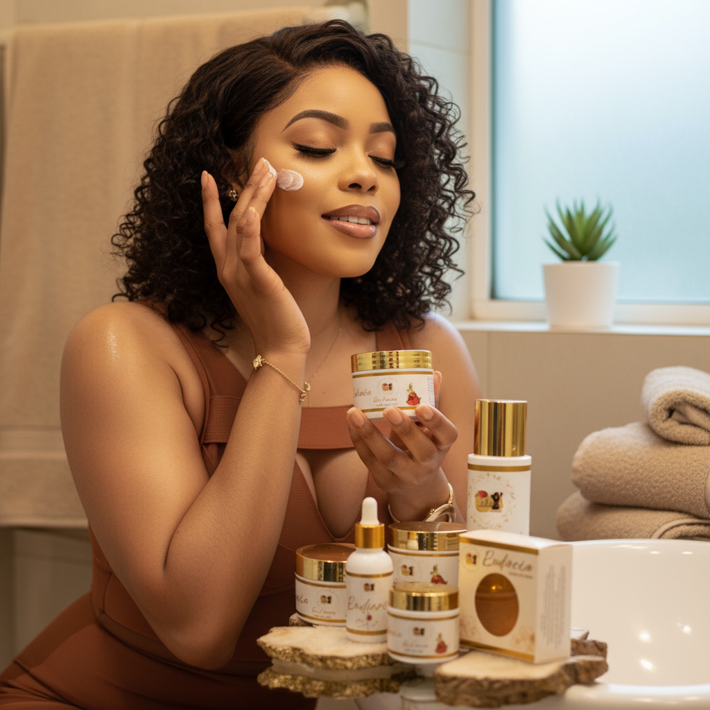 Hally applying her own Lakū Radiance Face Cream — formulator demonstrating her own product